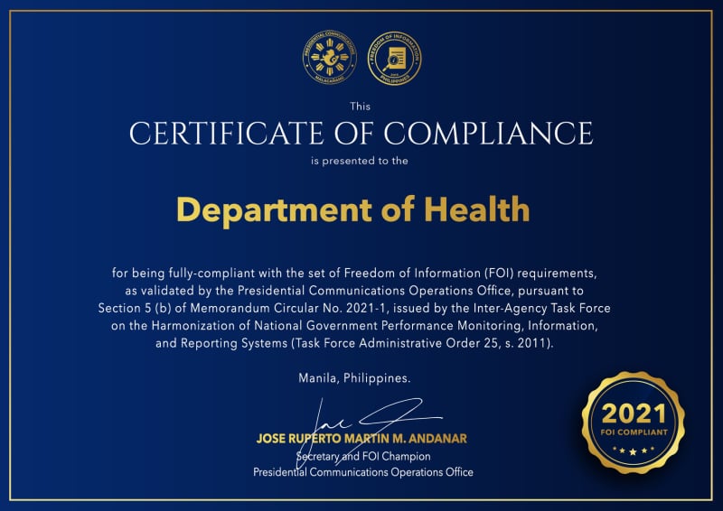 Certificate of Compliance 2021